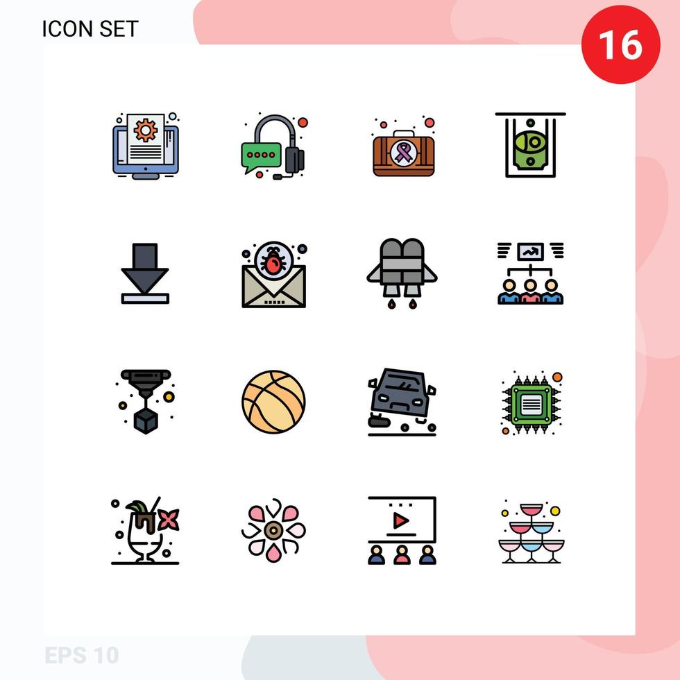 Set of 16 Modern UI Icons Symbols Signs for attack dawn kit arrow cash Editable Creative Vector Design Elements