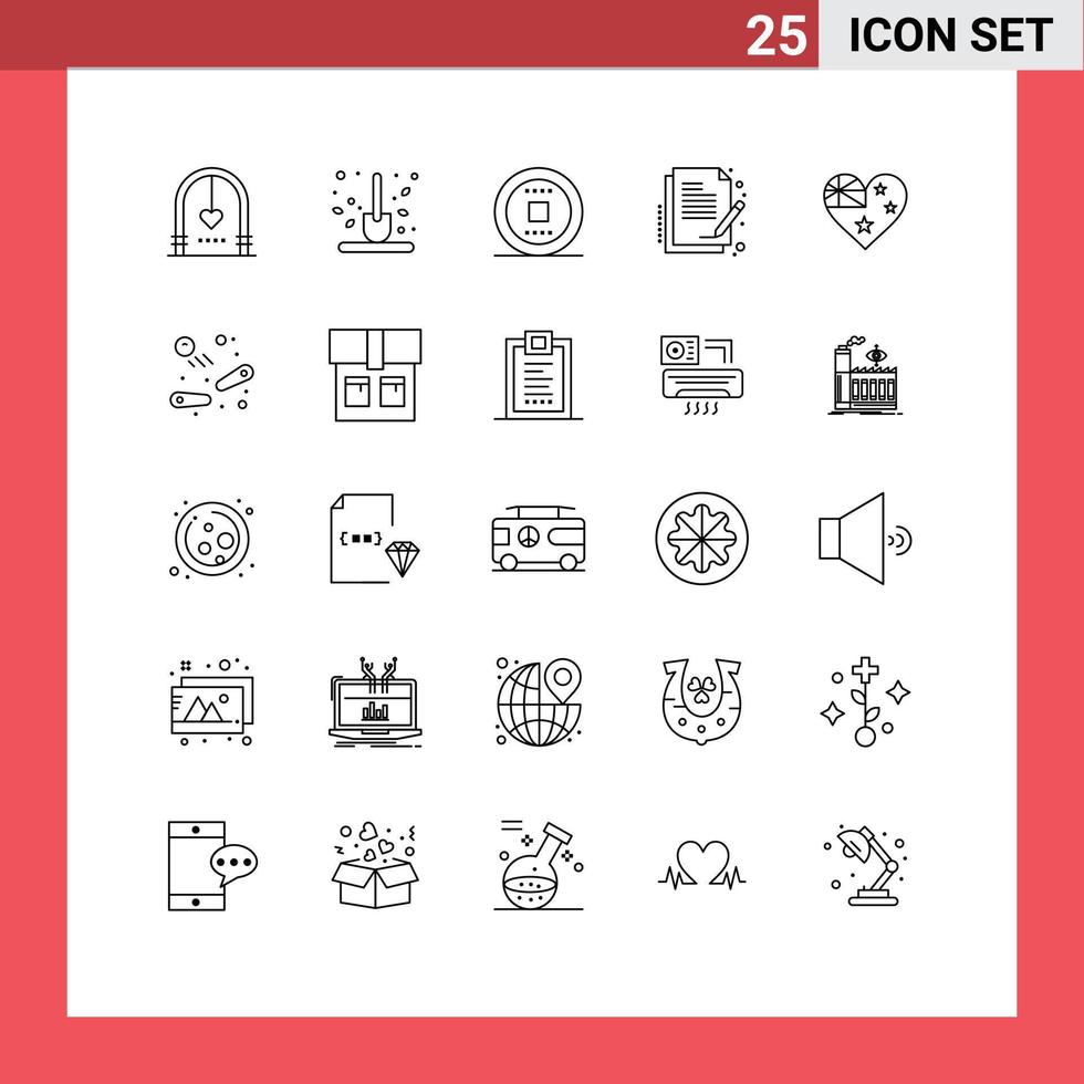 Line Pack of 25 Universal Symbols of document paper scoop contract stop Editable Vector Design Elements