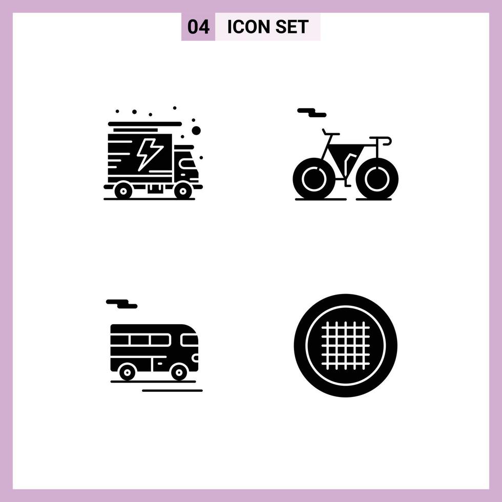 4 Universal Solid Glyph Signs Symbols of energy vehicle bicycle bus layout Editable Vector Design Elements