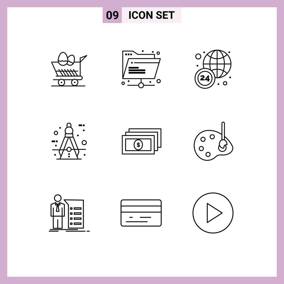 9 Outline concept for Websites Mobile and Apps money tool world wide measure circle Editable Vector Design Elements