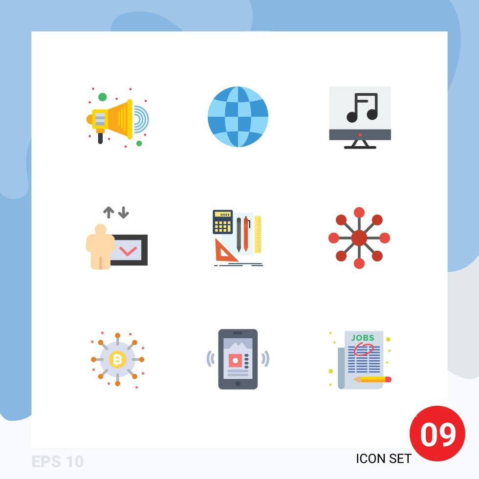 Pictogram Set of 9 Simple Flat Colors of business calculator multimedia book speech Editable Vector Design Elements