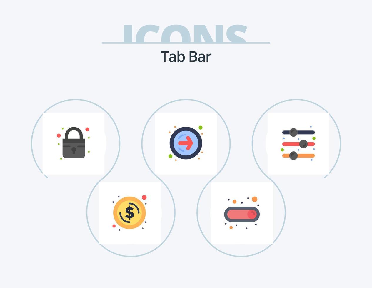 Tab Bar Flat Icon Pack 5 Icon Design. . on. lock. off. next button vector