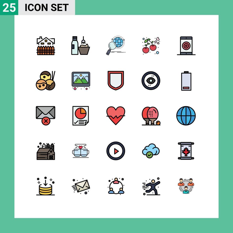 Stock Vector Icon Pack of 25 Line Signs and Symbols for cherry heart makeup world magnifier Editable Vector Design Elements