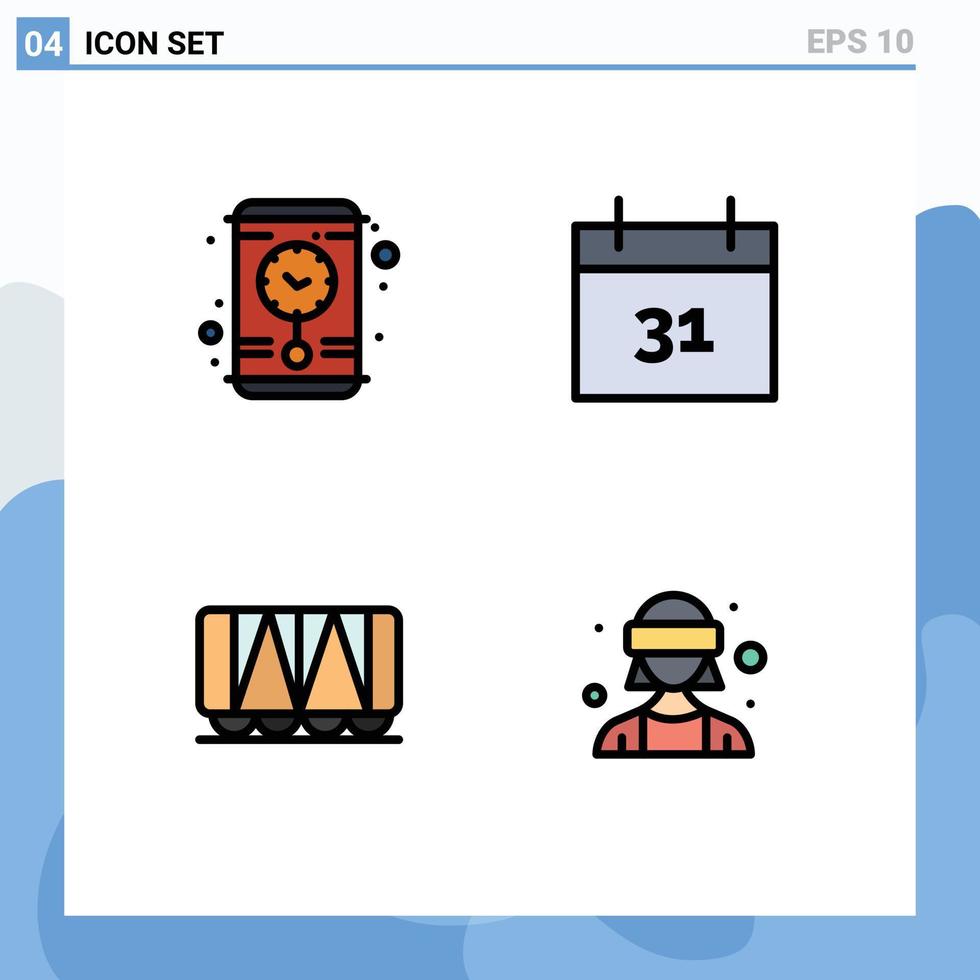 Set of 4 Modern UI Icons Symbols Signs for clock avatar calendar railroad virtual reality Editable Vector Design Elements