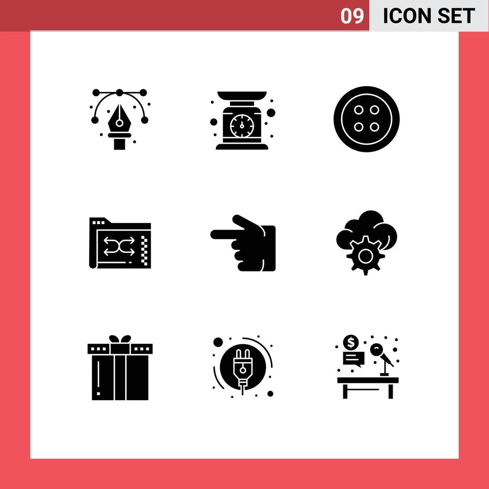 Pack of 9 creative Solid Glyphs of finger folder weighing files backup Editable Vector Design Elements