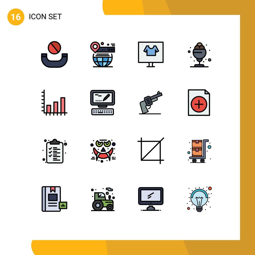 Mobile Interface Flat Color Filled Line Set of 16 Pictograms of analysis summer apparel popsicle shirt Editable Creative Vector Design Elements