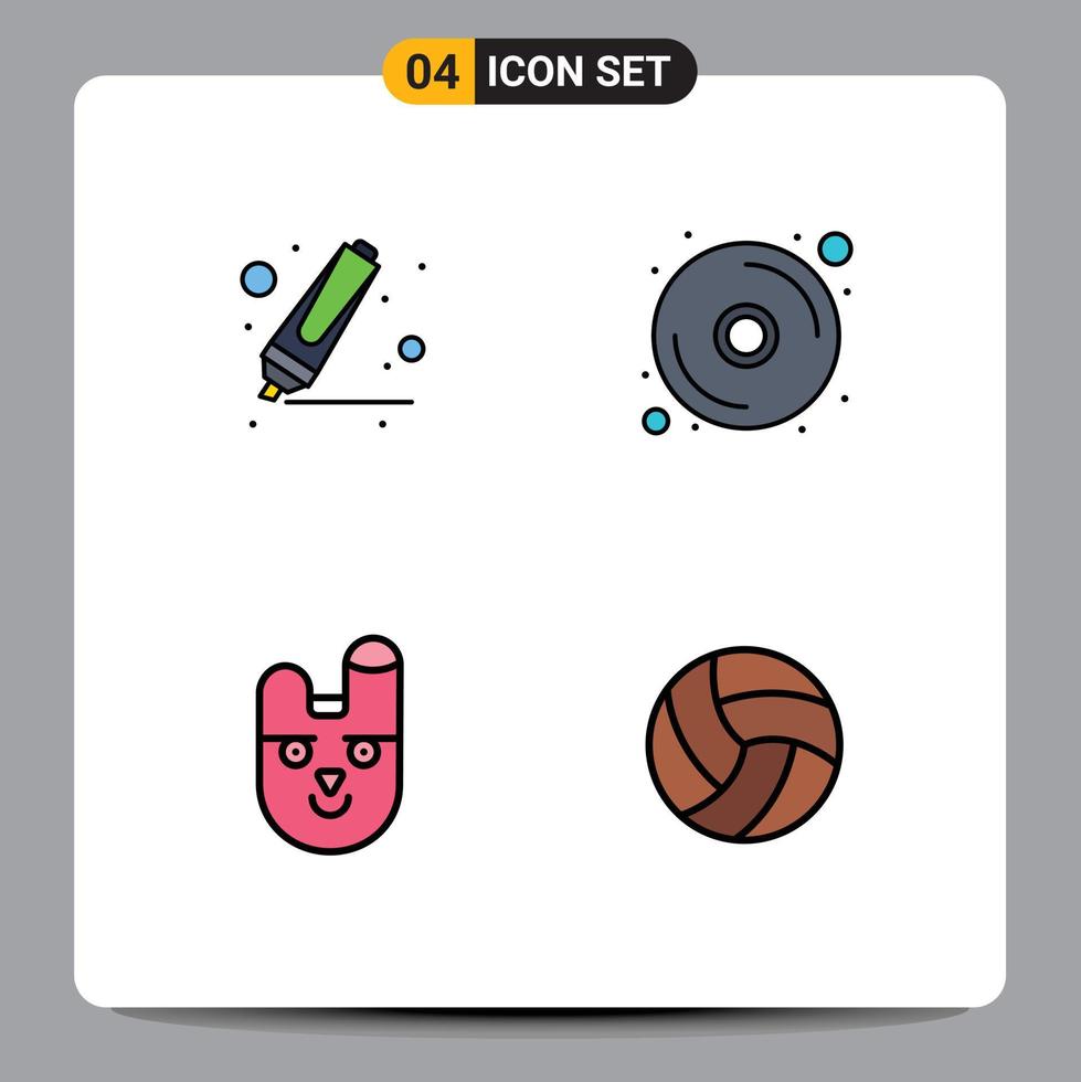 Stock Vector Icon Pack of 4 Line Signs and Symbols for drawing rabbit cd animal volley Editable Vector Design Elements