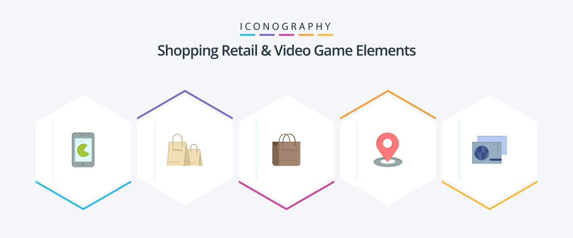 Shoping Retail And Video Game Elements 25 Flat icon pack including . shopping. browse. passport . identity vector