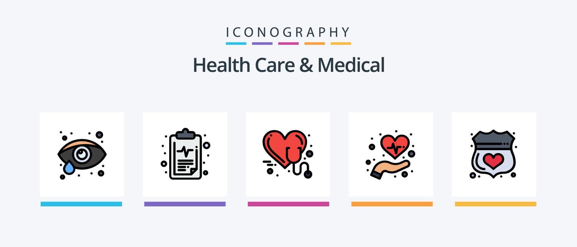 Health Care And Medical Line Filled 5 Icon Pack Including sign. medical. health insurance. sign. location. Creative Icons Design vector