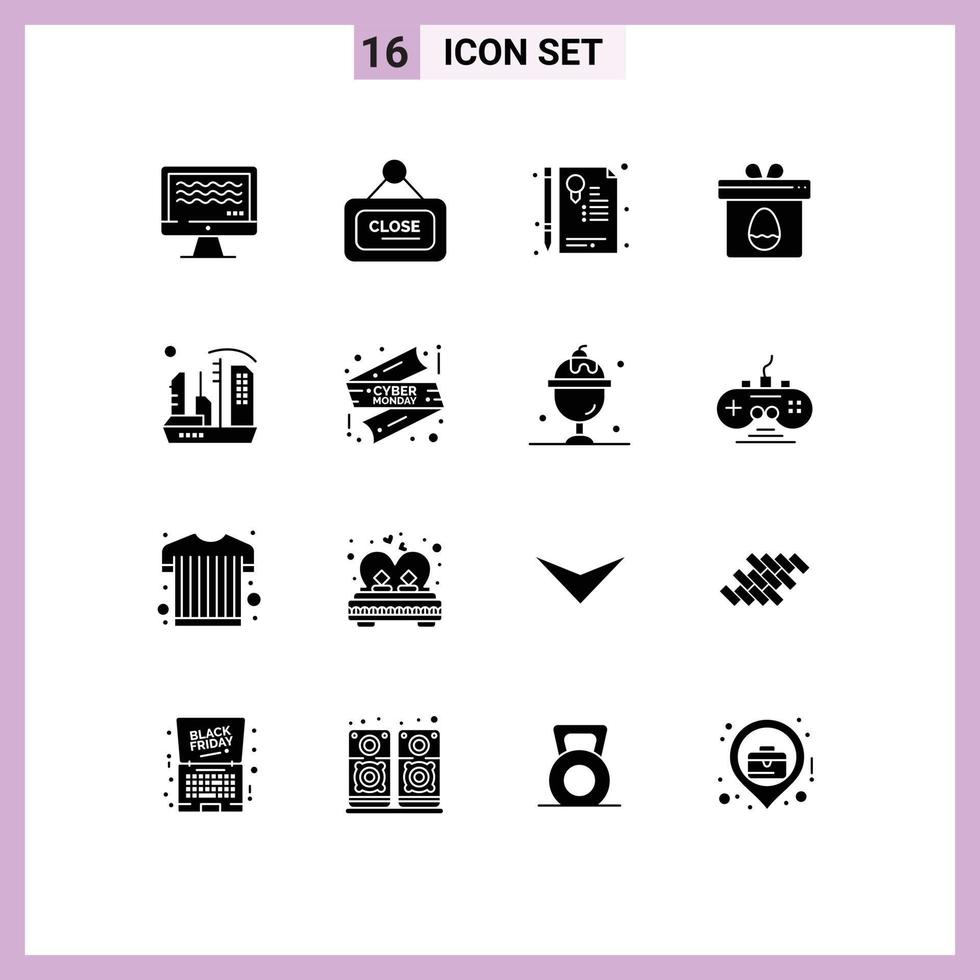 Pack of 16 Modern Solid Glyphs Signs and Symbols for Web Print Media such as colonization easter certificate egg gift Editable Vector Design Elements