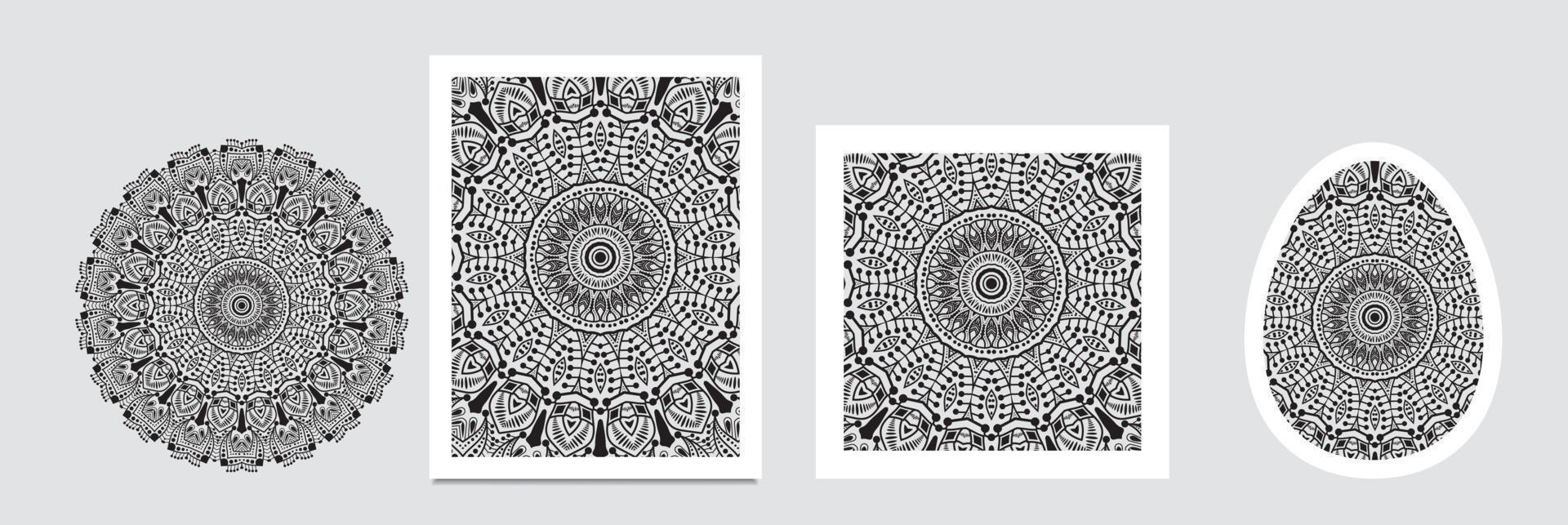 Indian floral paisley medallion banners. Ethnic Mandala ornament. Vector Henna tattoo style. Can be used for textile, greeting card, coloring book, phone case print