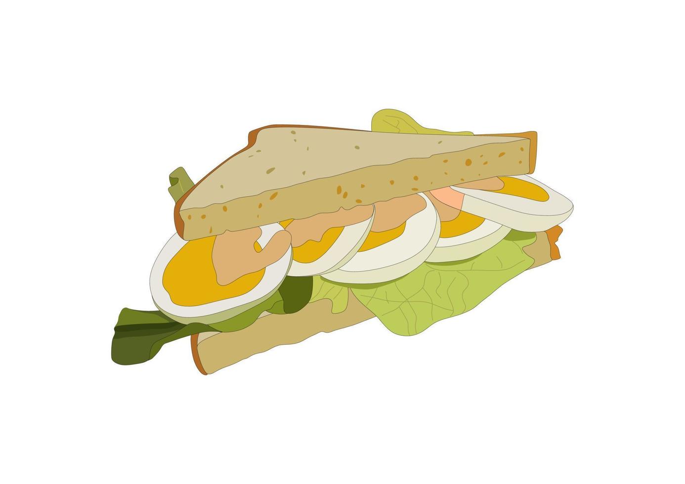 Sandwich with eggs, sauce and salad. Vector illustration.