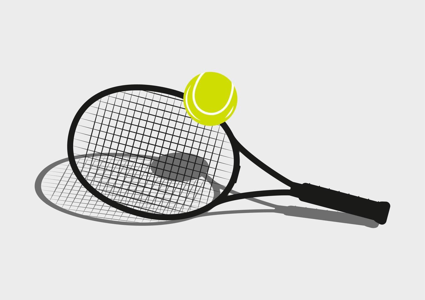 raqueta de tenis y pelota con sombra aislada en fondo gris. vector