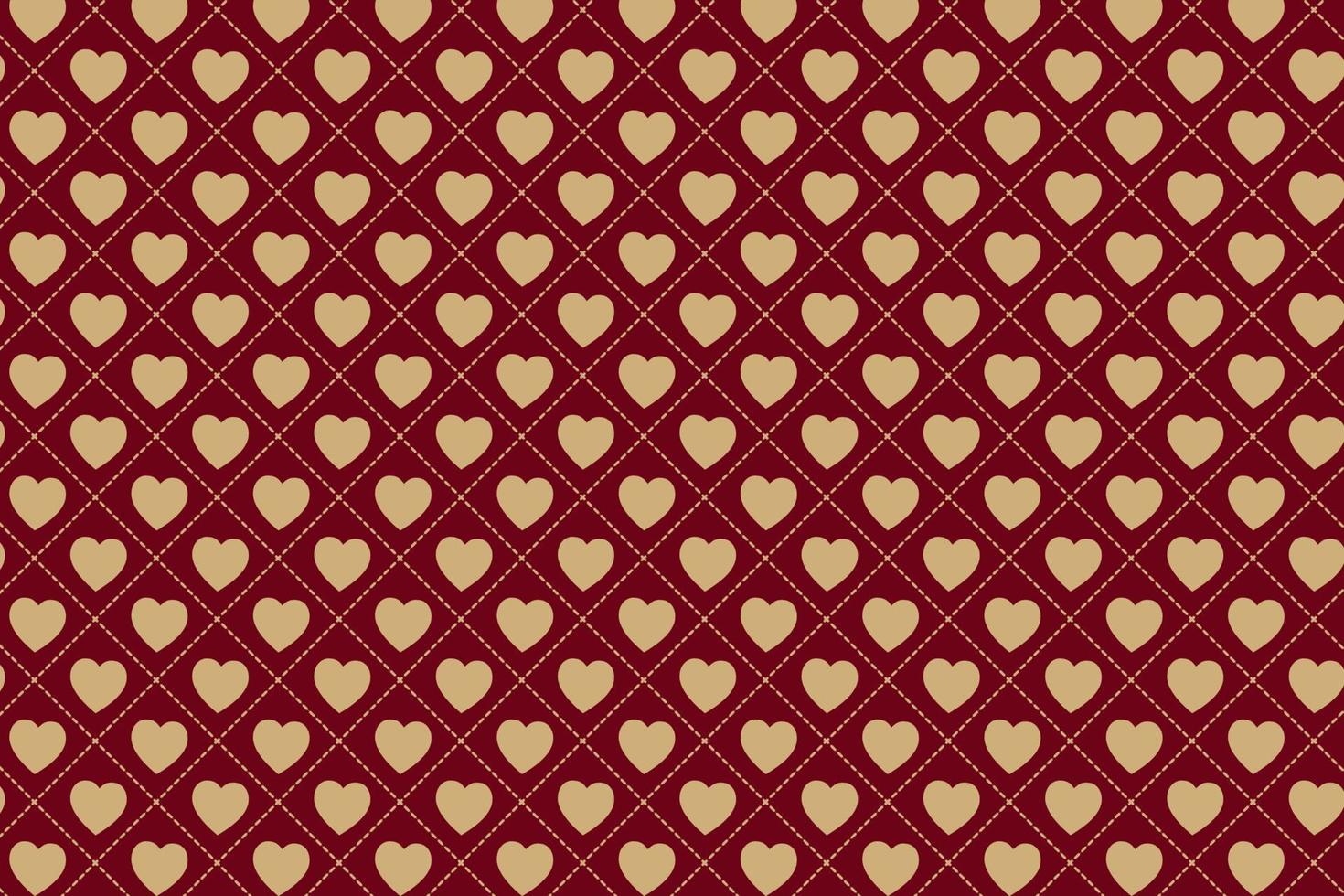 Pattern with heart shaped geometric elements in red tones with golden stripes. Abstract Background vector