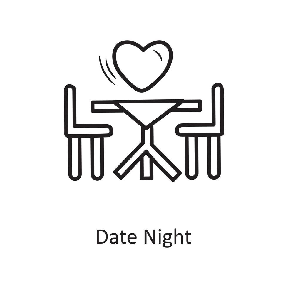 Date Night vector outline hand draw Icon design illustration. Valentine Symbol on White background EPS 10 File