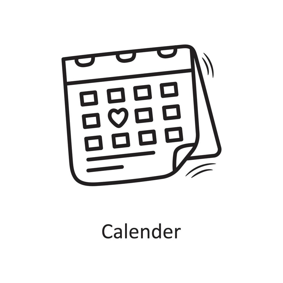 Calendar vector outline hand draw Icon design illustration. Valentine Symbol on White background EPS 10 File