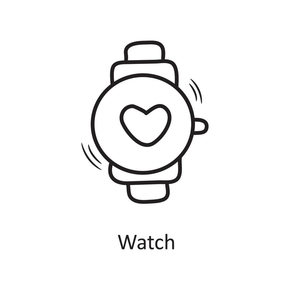 Watch vector outline hand draw Icon design illustration. Valentine Symbol on White background EPS 10 File