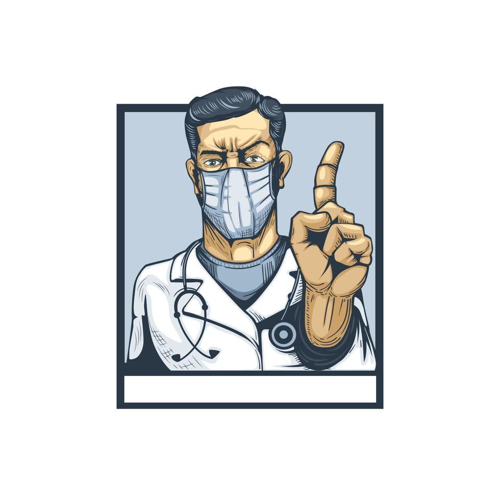 Doctor with finger gesture showing attention. Vector image.