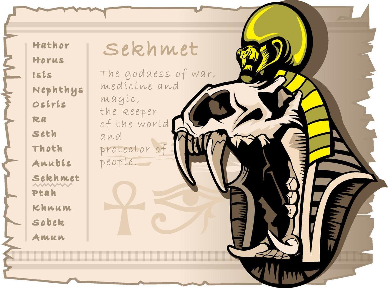Sekhmet goddess of war in the ancient Egyptian world. Tattoo template and T-shirts. vector
