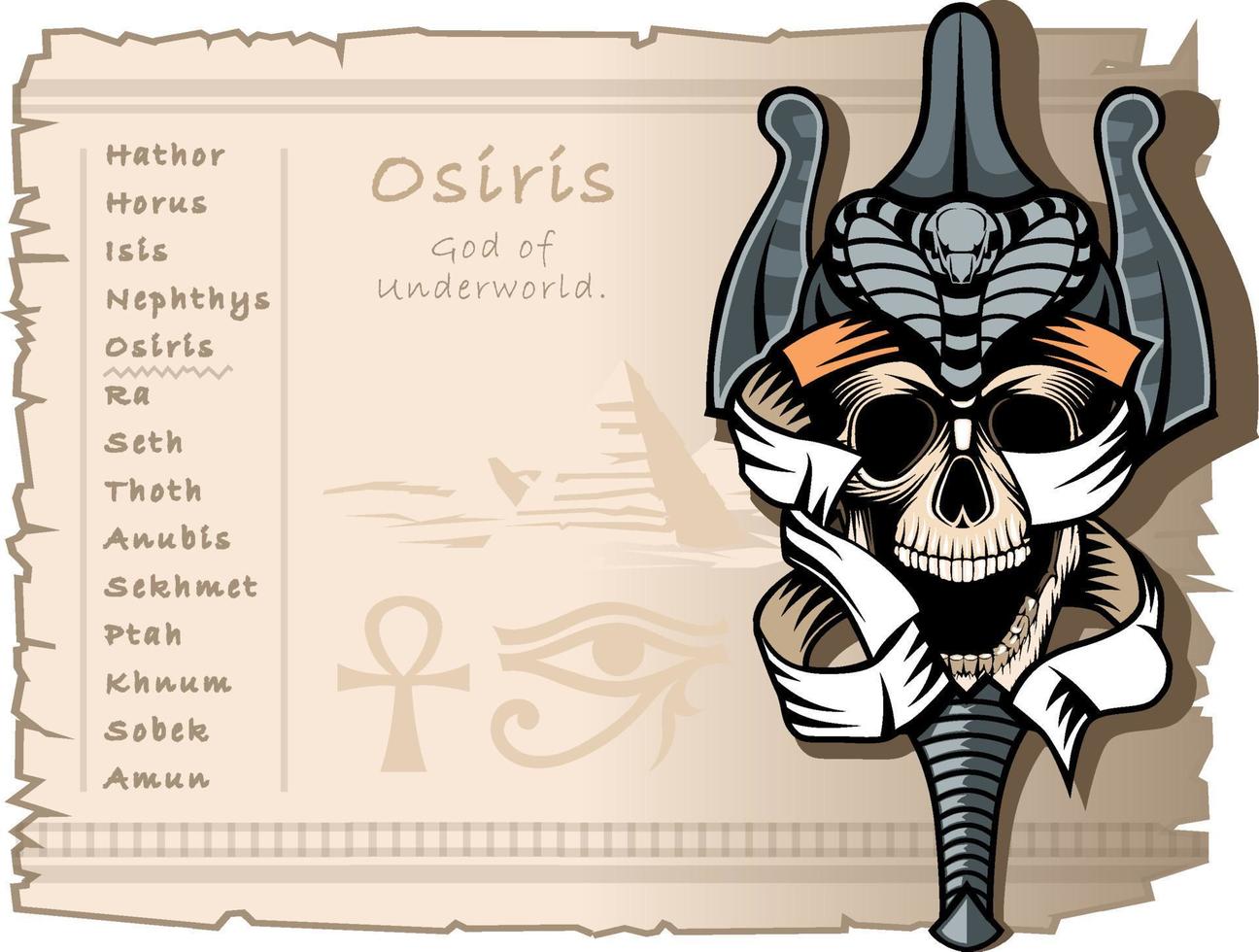 Template for T-shirts and tattoos on the theme of the ancient Egyptian gods. Osiris, the god of the underworld. vector