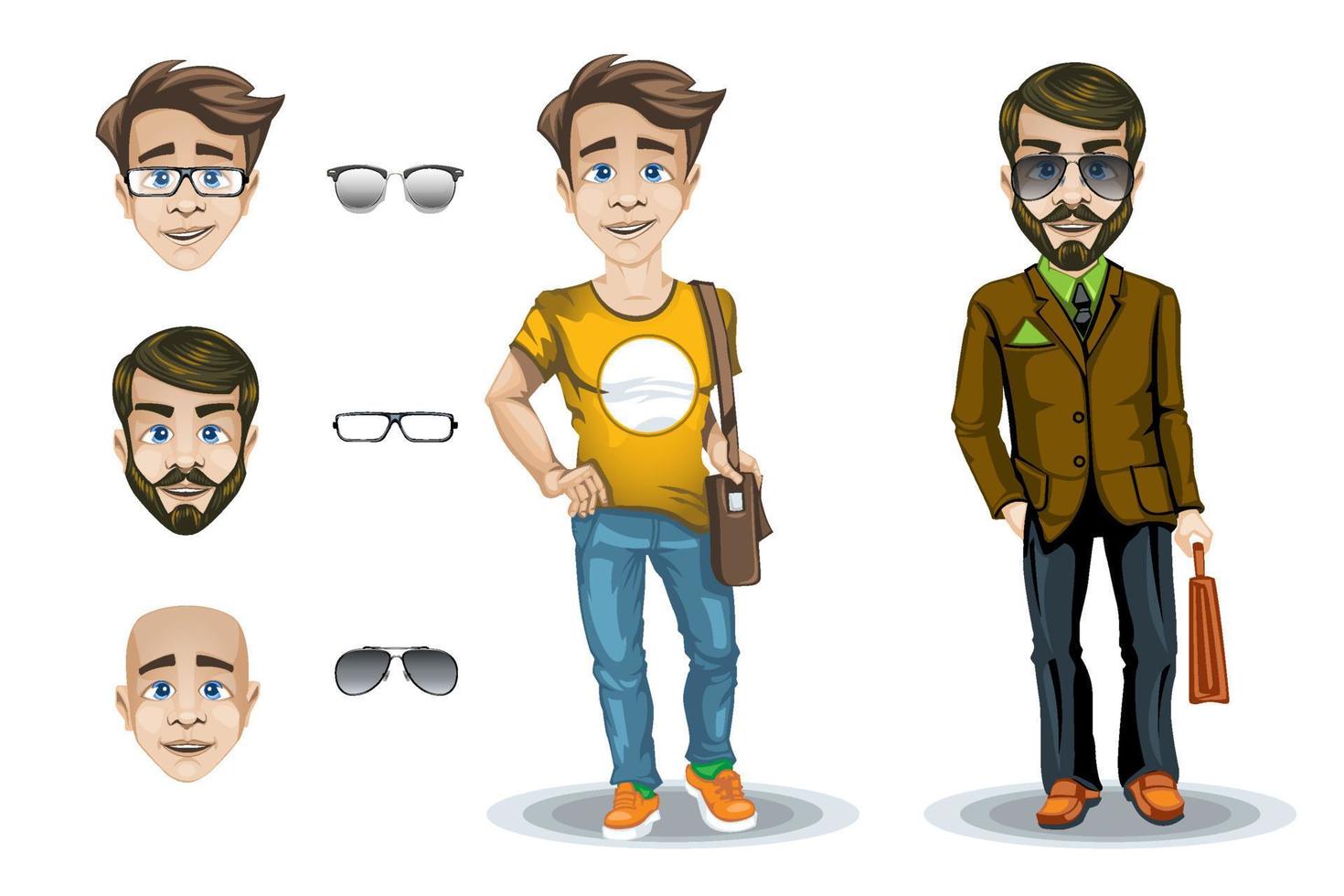 conjunto de personajes de un hombre y un niño con expresiones faciales y gafas vector