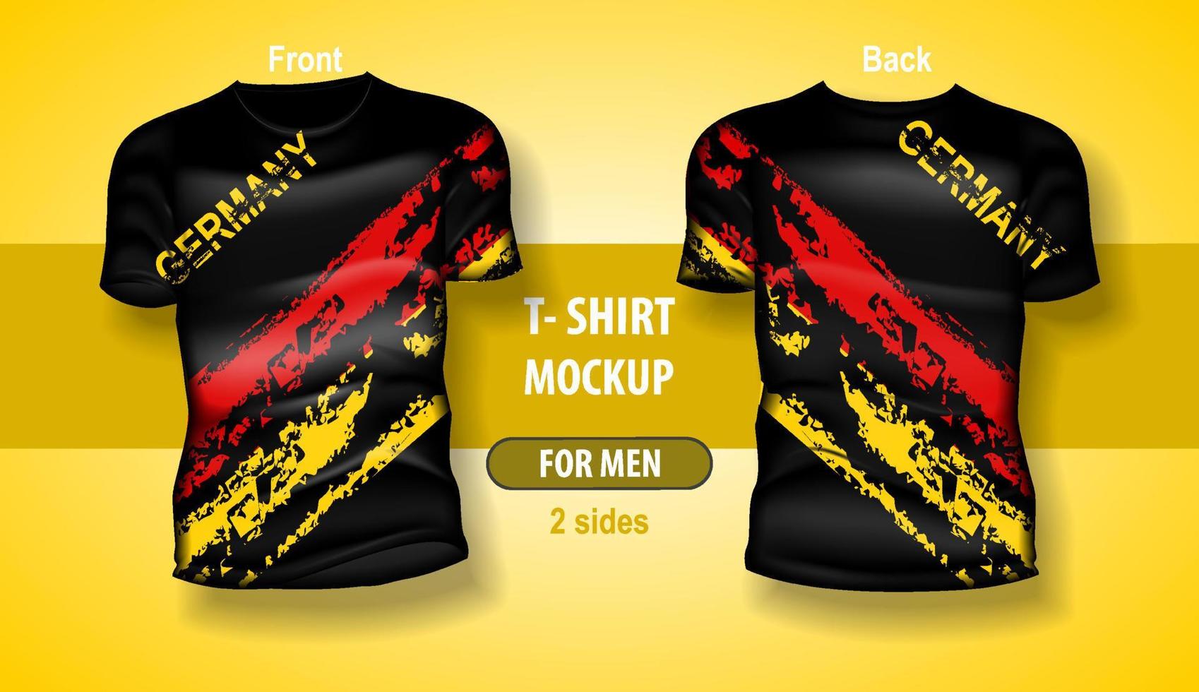 T-shirt for man front and back with Germany flag. Mock-up for double-sided printing. vector