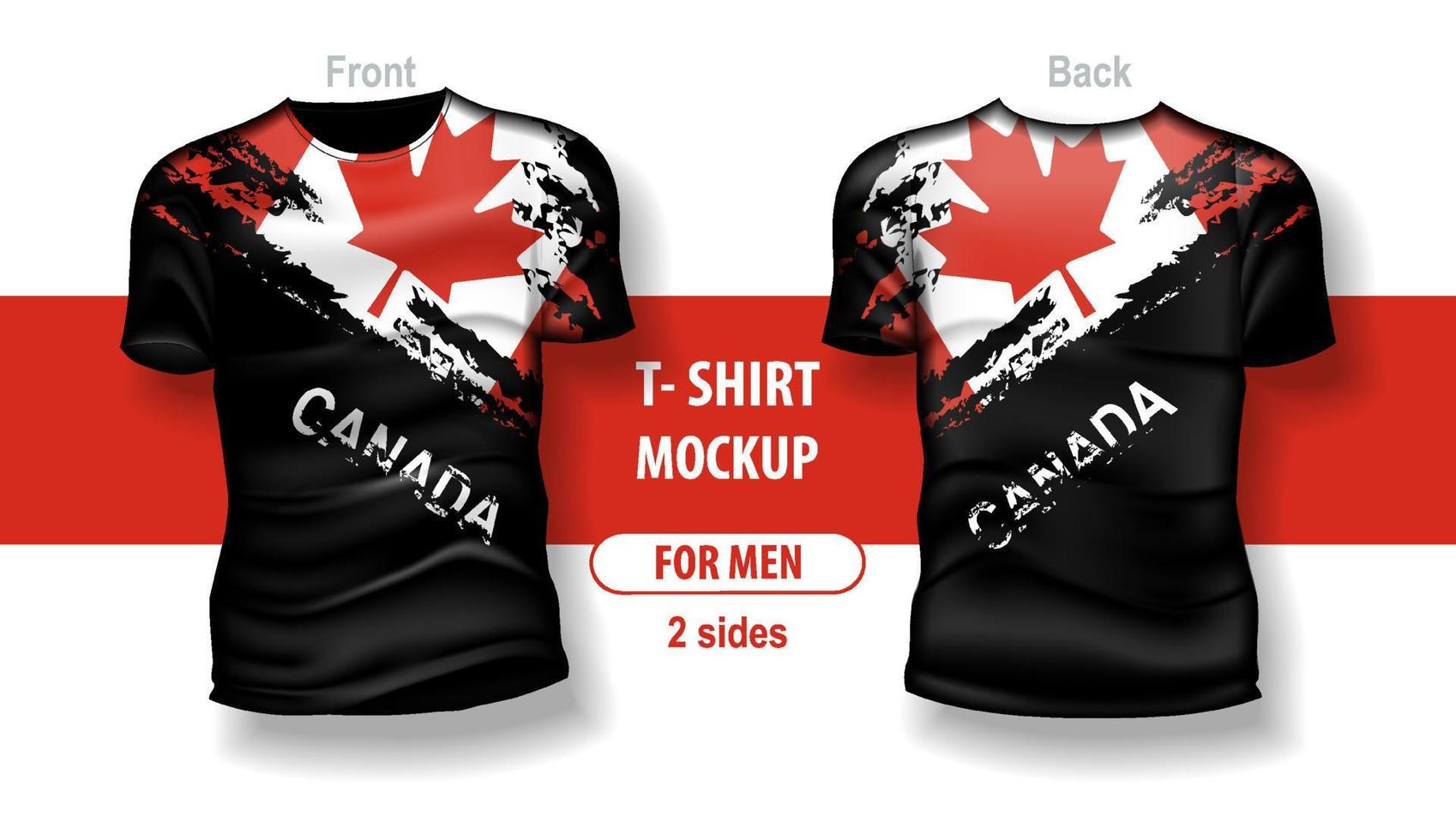 T-shirt for man front and back with Canadian flag. Mock-up for double-sided printing. vector