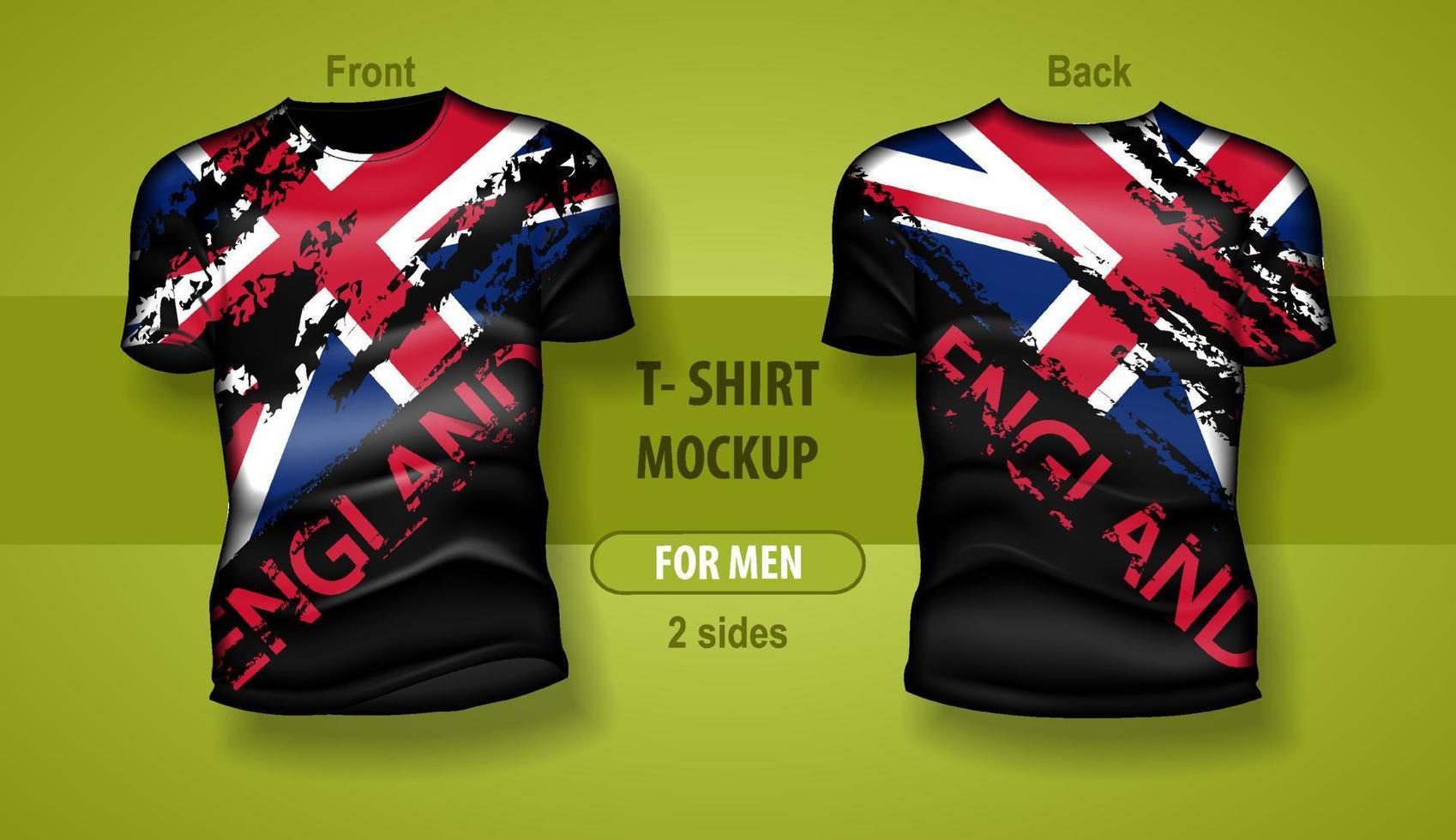T-shirt for man front and back with England flag. Mock-up for double-sided printing. vector