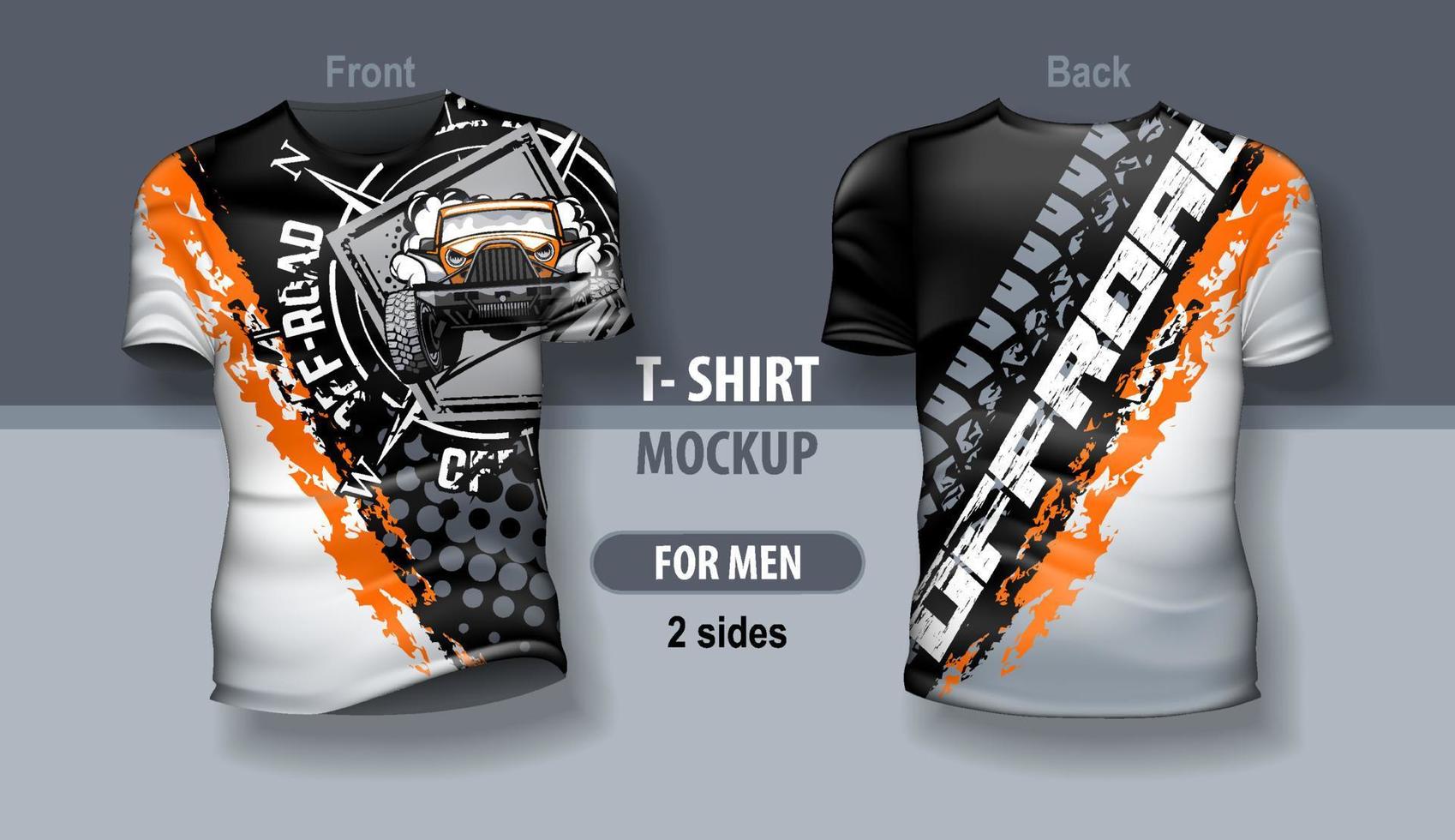 camiseta de hombre delante y detrás con el logo del club suv off-road. maqueta para impresión a doble cara. vector