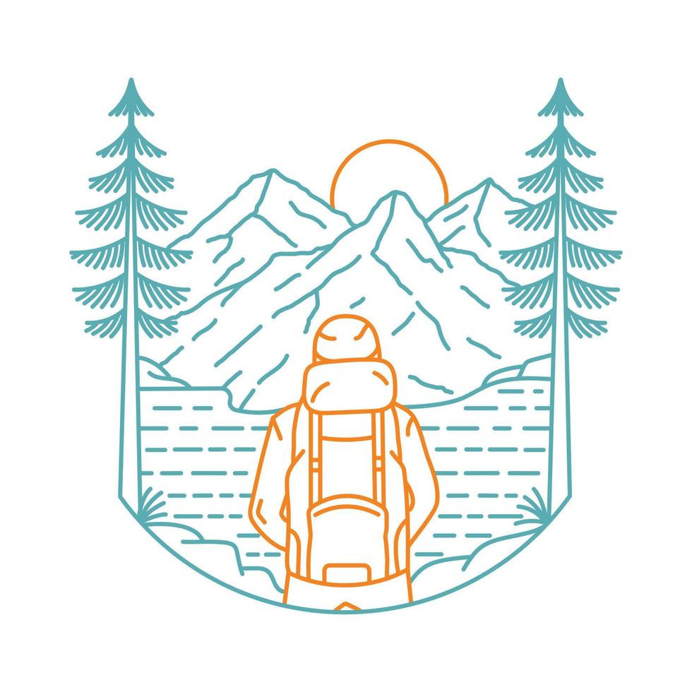 Happy Camper See The Sunrise in The Mountains Monoline Illustration for Apparel vector