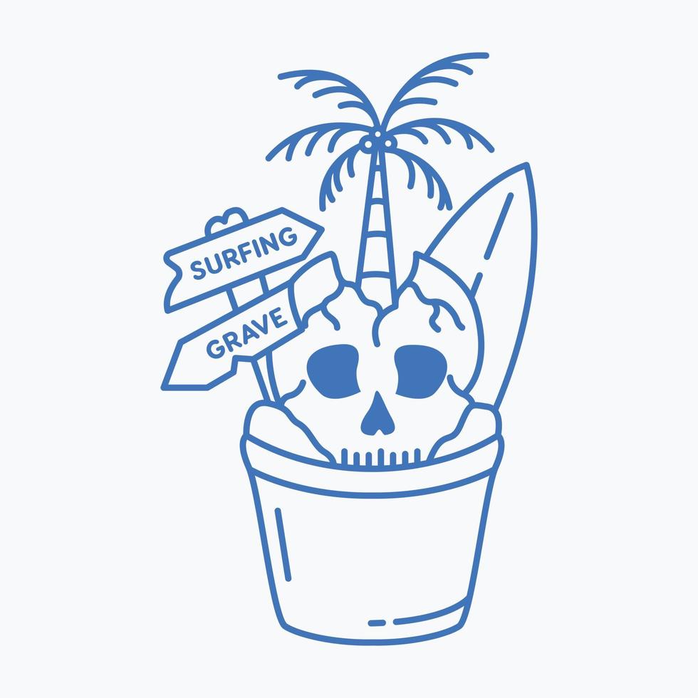 vacaciones de verano hasta la muerte isla del cráneo monoline ilustración para prendas de vestir vector
