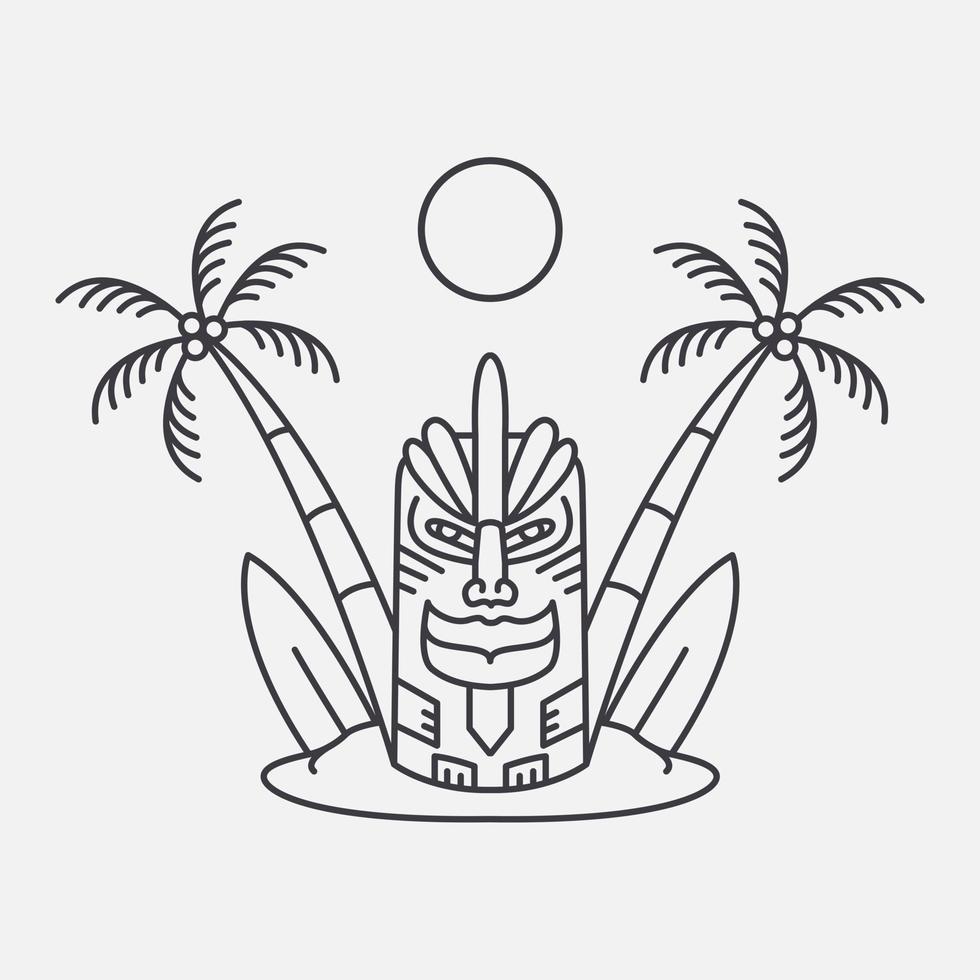 Tiki Island Summer Holiday Monoline Illustration for Apparel vector