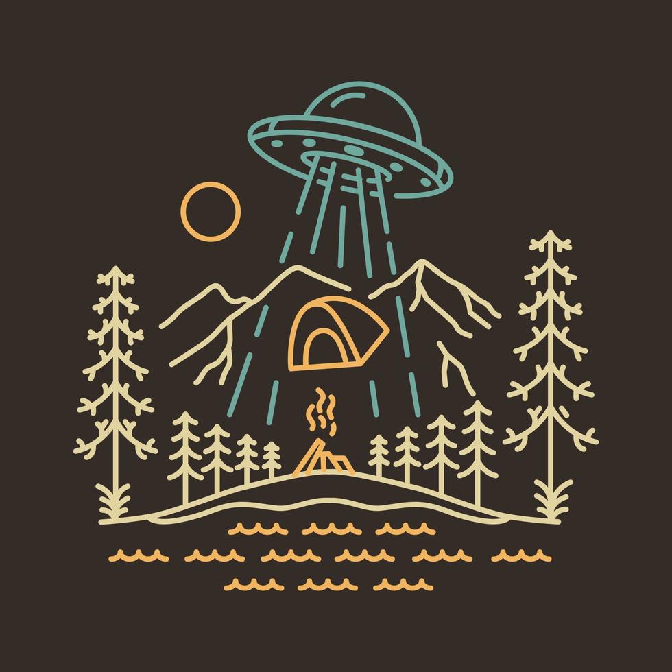 Ufo Invansion Camping In Space Monoline Illustration for Apparel vector