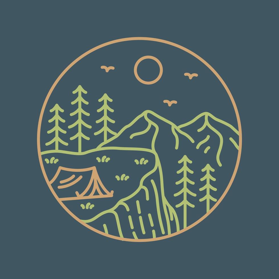 Go Camping, Mountain is Calling Monoline Illustration for Apparel vector