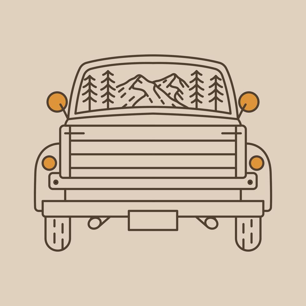 Classic Truck Vehicle Go to Nature Monoline Illustration for Apparel vector