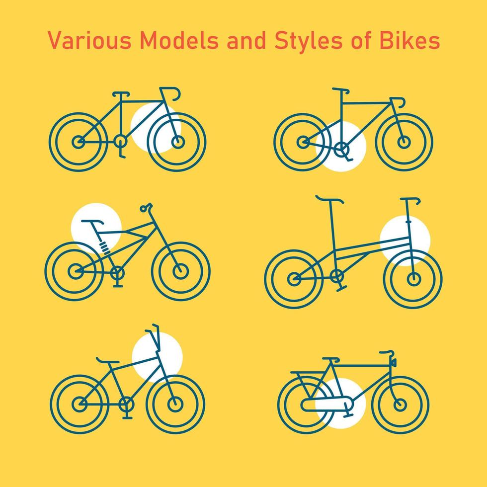 Various Models and Styles of Bikes Monoline Illustration for Apparel vector