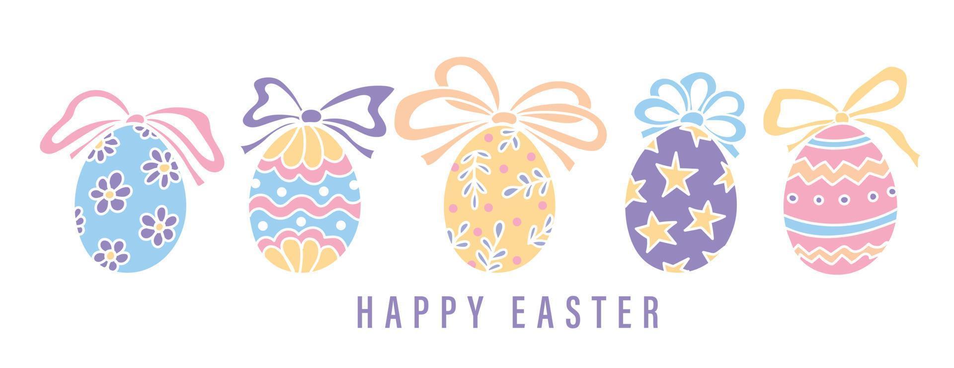 Happy Easter banner Trendy Easter design with hand drawn easter eggs