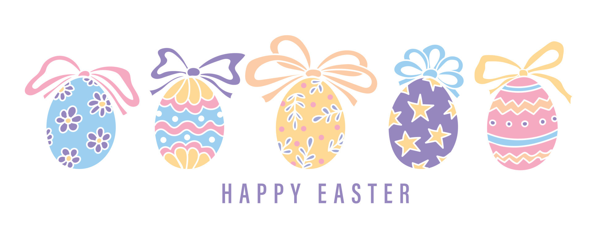 Happy Easter banner. Trendy Easter design with hand drawn easter eggs