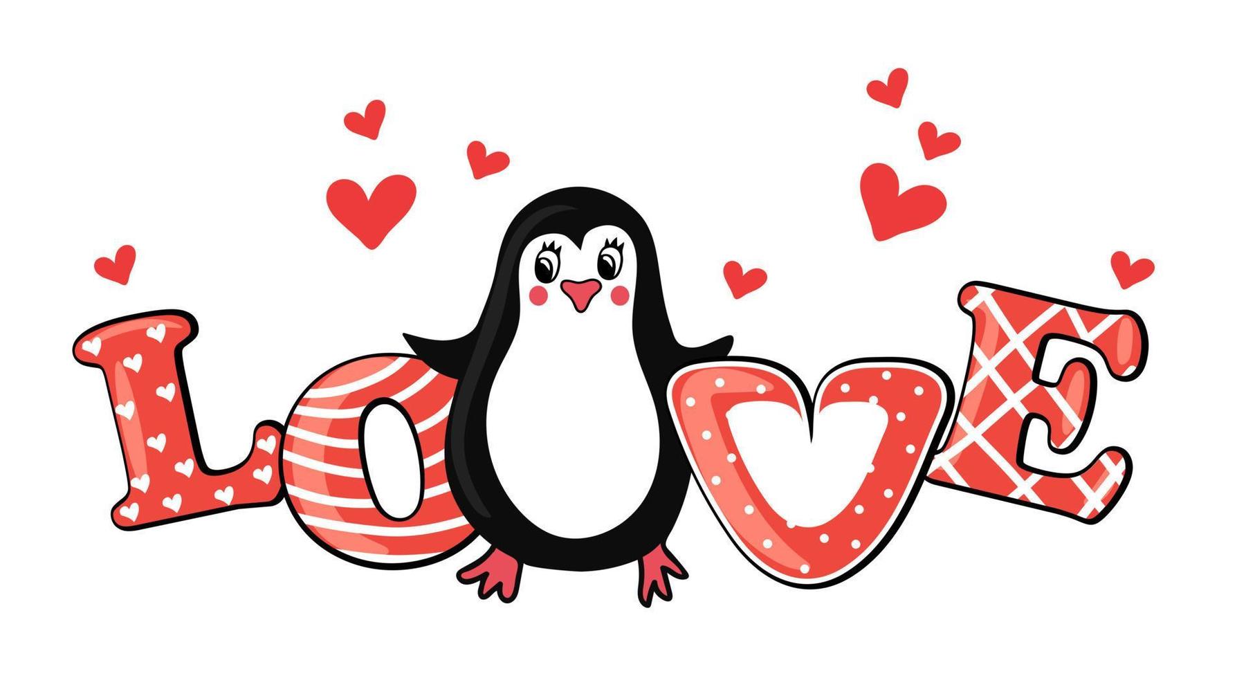Cute penguin with love text vector