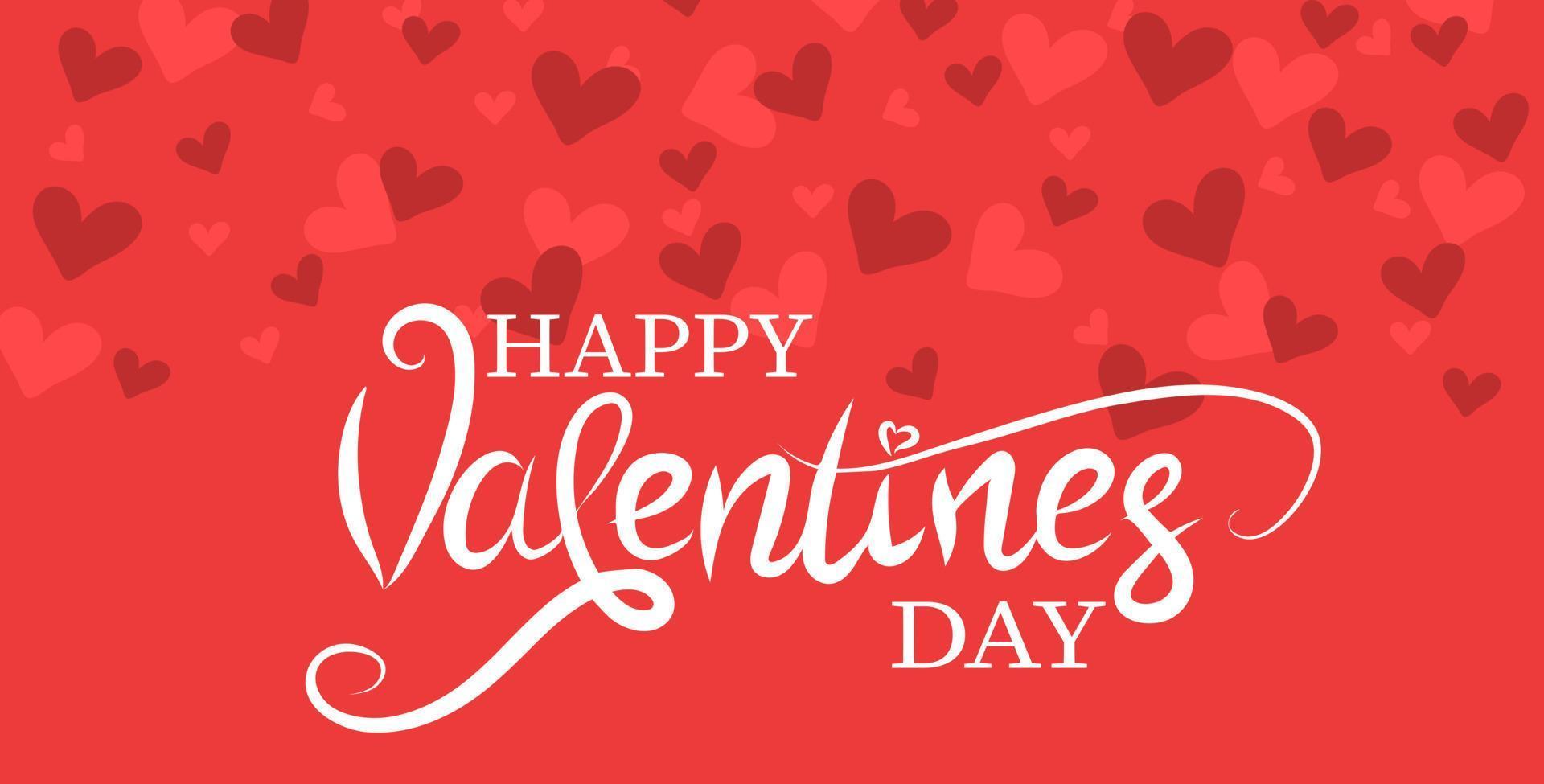 Happy Valentines day text on red background with hearts vector