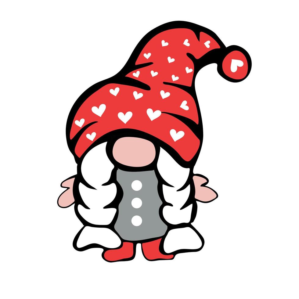 Cute gnome-girl in hat with hearts vector