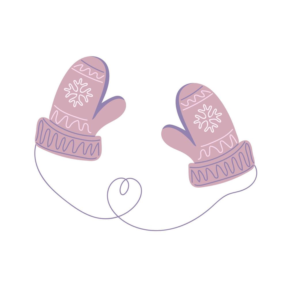 Hand drawn knitted mittens. Pair of cute patterned elements for winter design vector
