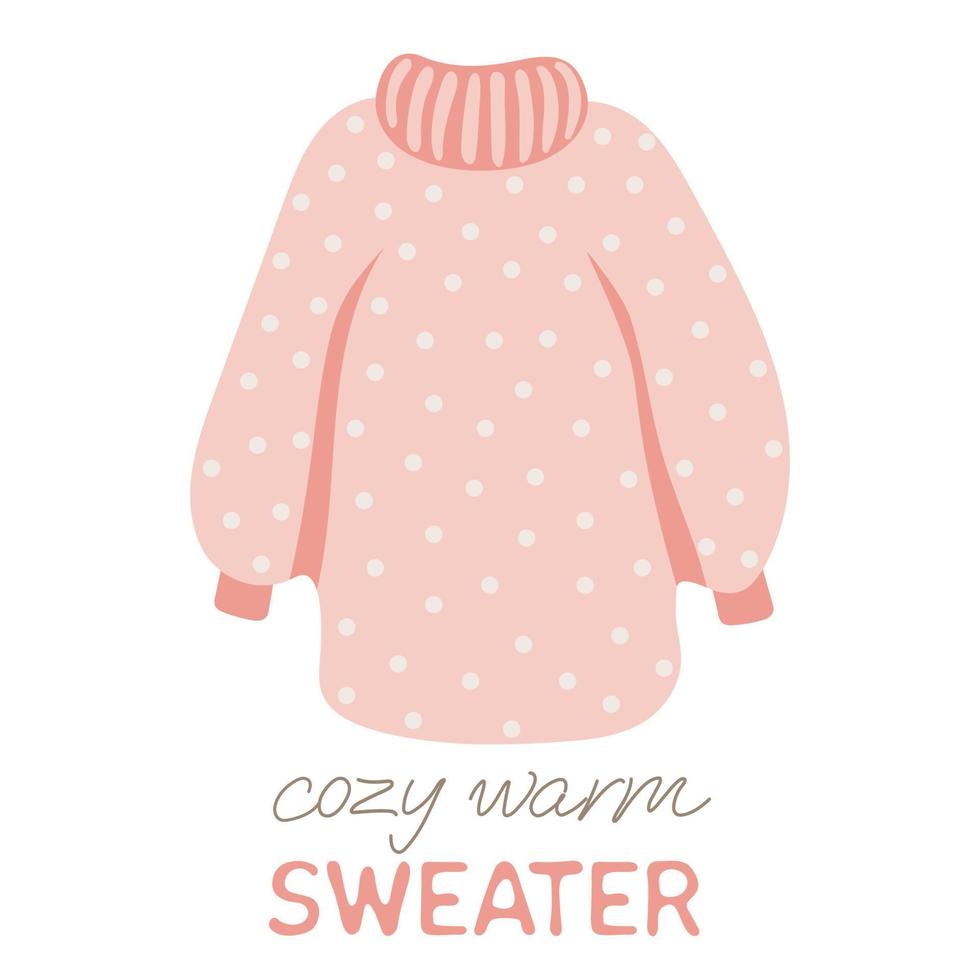 Knitted cozy warm pink sweater. Traditional winter warm clothes. vector