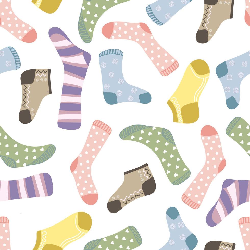 Seamless pattern with warm woolen and cotton socks  on white background vector