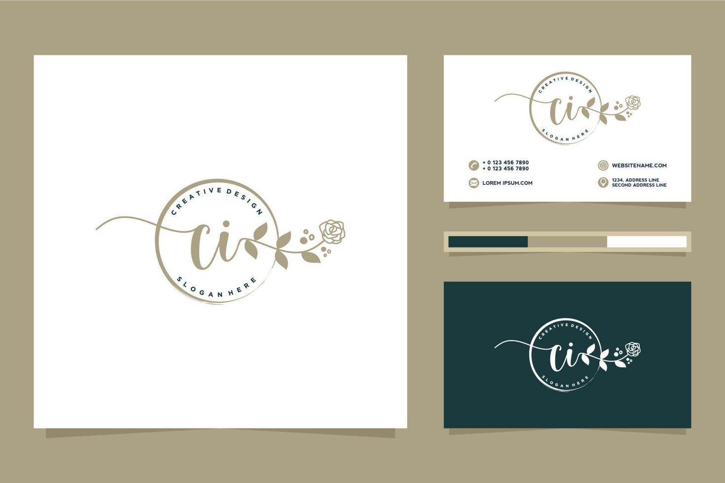 colecciones iniciales de logotipos femeninos ci y vector premium de plantilla de tarjeta de visita
