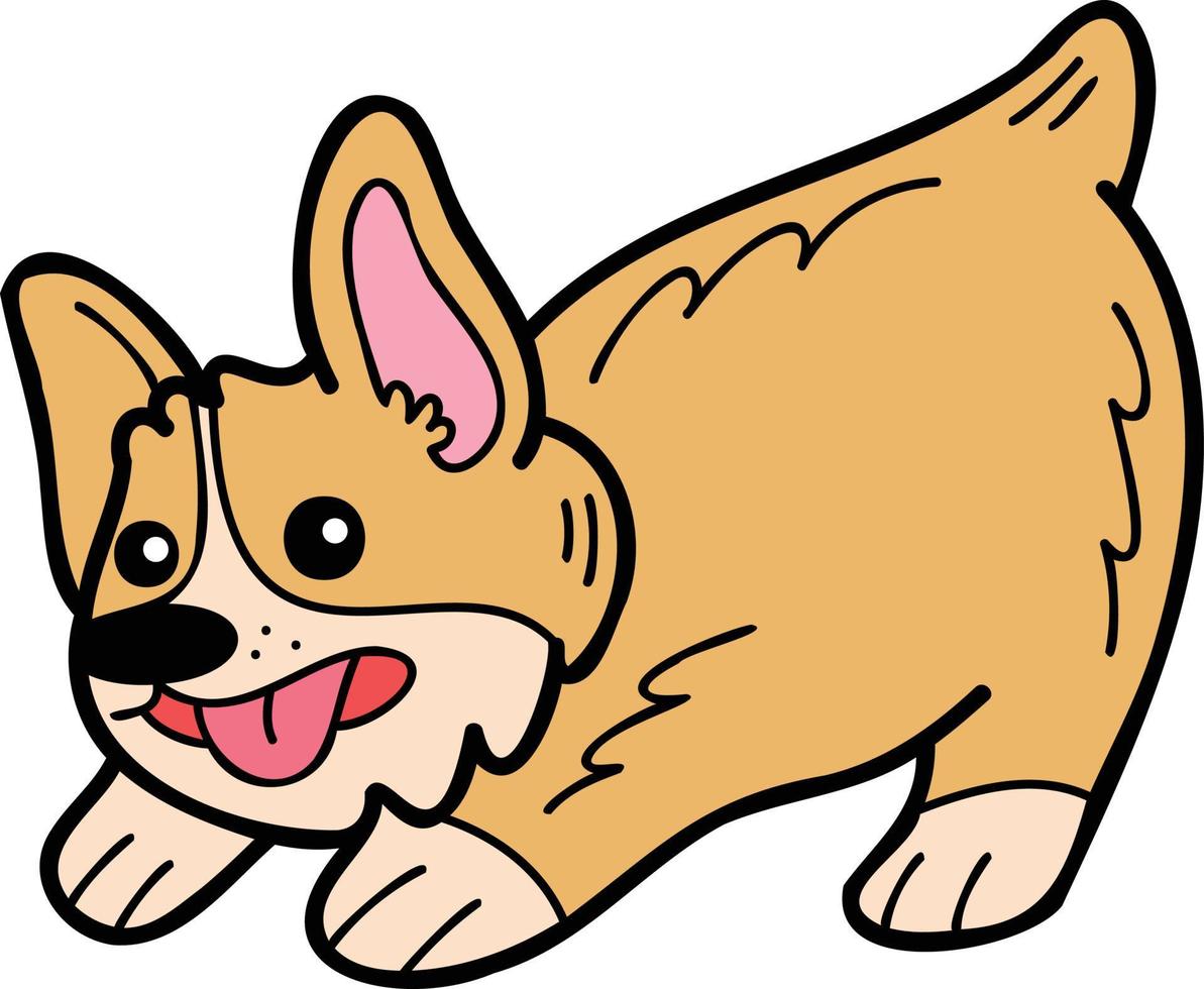 Hand Drawn Corgi Dog playing illustration in doodle style vector