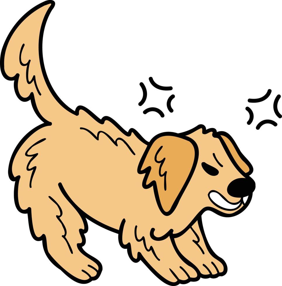 dibujado a mano ilustración de perro golden retriever enojado en estilo garabato vector