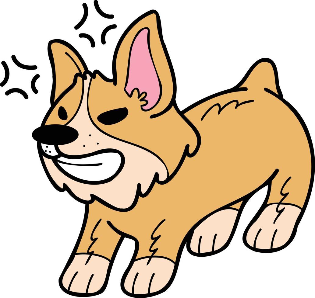 ilustración de perro corgi enojado dibujado a mano en estilo garabato vector