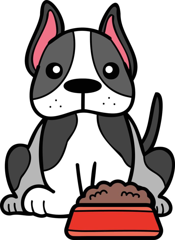 bulldog francés dibujado a mano con ilustración de comida en estilo garabato vector