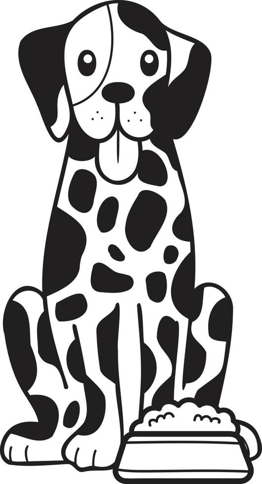 Hand Drawn Dalmatian Dog with food illustration in doodle style vector